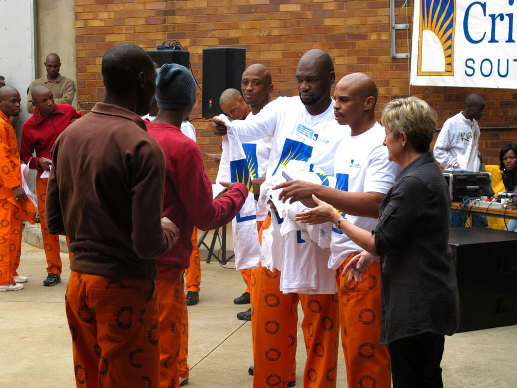 Criminon South Africa Supervisors handing out Criminon T-shirts