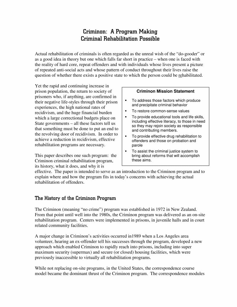The Criminon Program White Paper