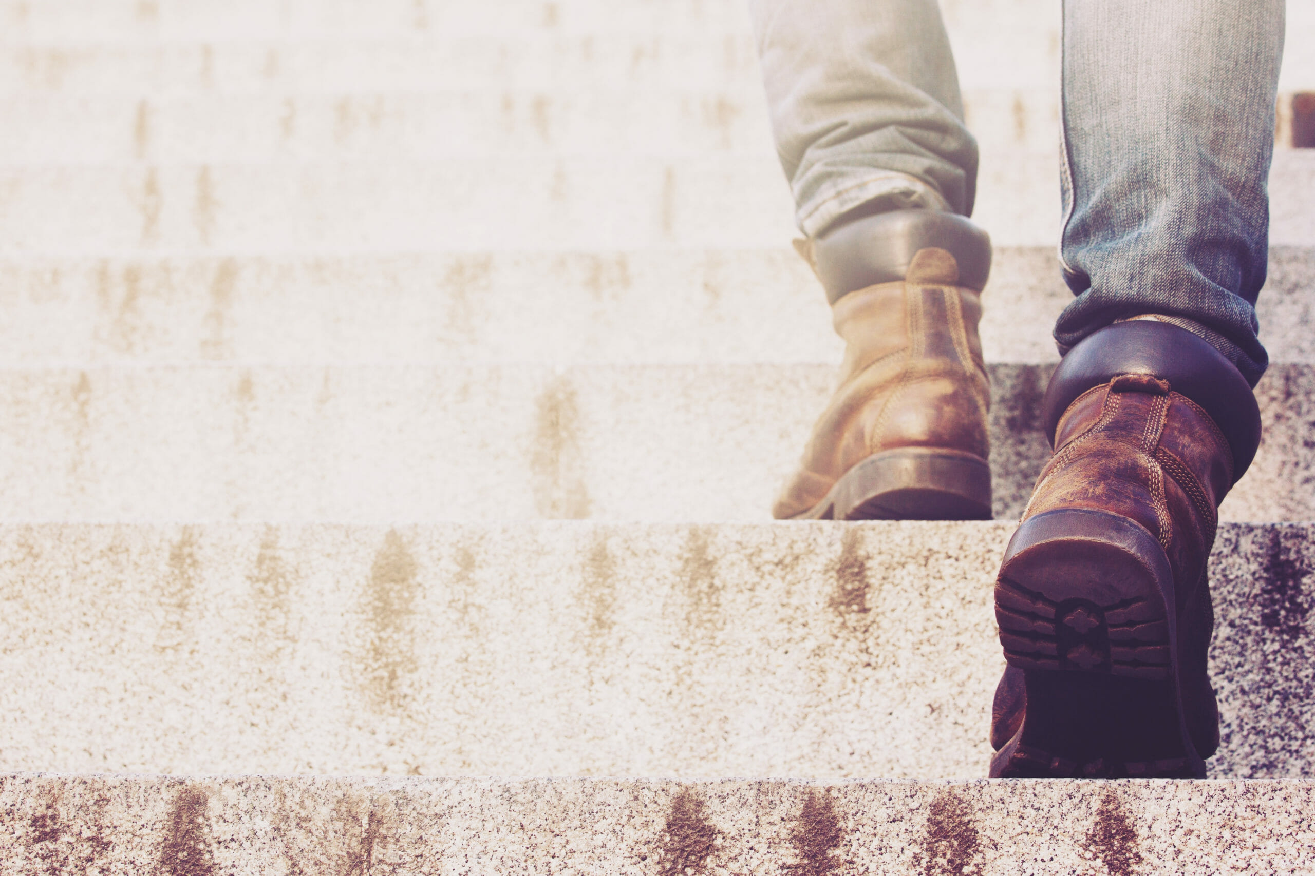 Man walking up the stairs