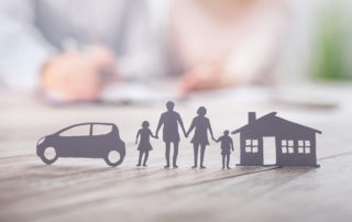 Insurance protecting family health live, house and car concept.