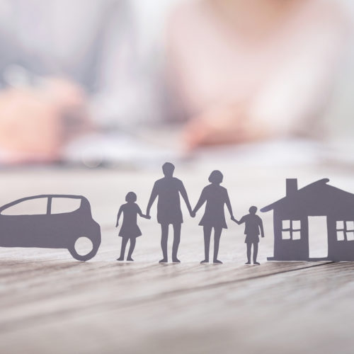 Insurance protecting family health live, house and car concept.