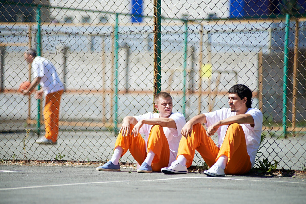 Prisoners communicating during walk