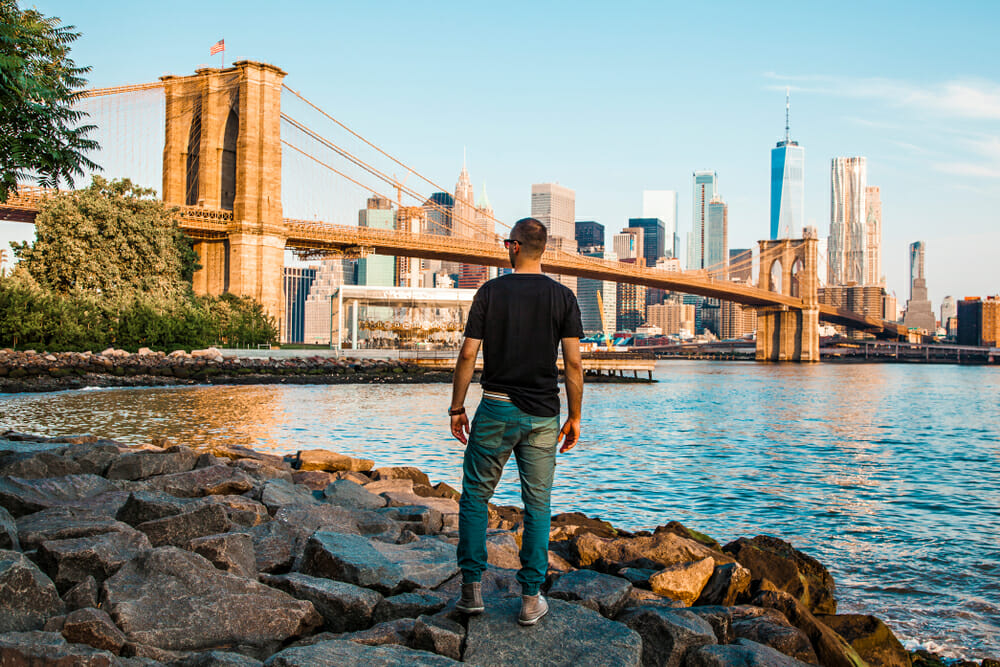 Man looks at New York City