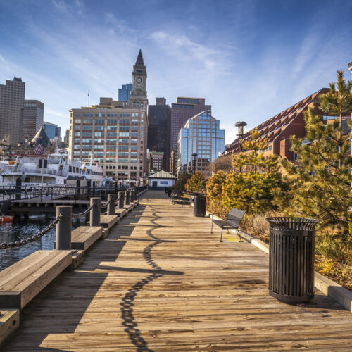 Panoramic view of Boston Harbor in Massachusetts