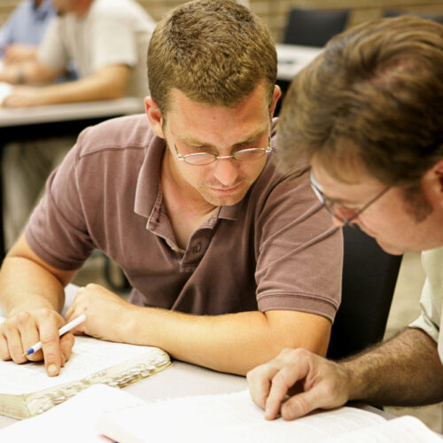 Adult men studying